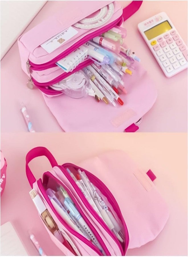WireScorts Three Layer Premium Canvas Pencil Pouch with Cartoon Patch for School Girls and Boys, Cute Aesthetic Stationery Items Kit Case, Pencil Pouch for Kids (LOTSO - Light Pink) - Image 4